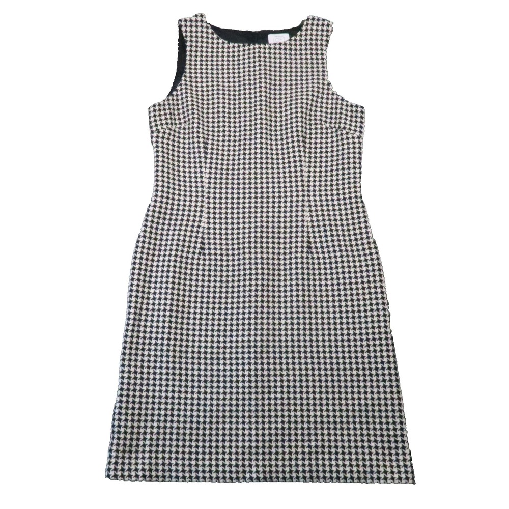 Ann Taylor LOFT Wool Sheath‎ Dress Women 6 Black White Houndstooth Office Career